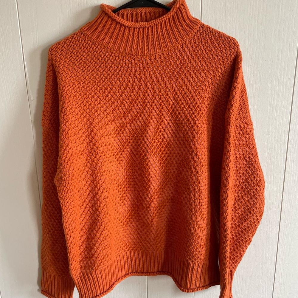 Orange Turtleneck Sweater with Textured Knit and Cozy Fit